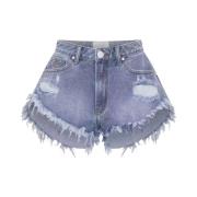 One Teaspoon Jeansshorts med Fransad Kant Blue, Dam