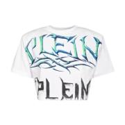 Philipp Plein Vit Bomull Logo Kort Topp White, Dam