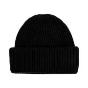 Yves Salomon Svart Stickad Mössa Black, Unisex