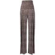 Norma Kamali Brun Houndstooth Plisserade Byxor Brown, Dam