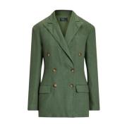 Ralph Lauren Linne Dubbelknäppt Blazer Green, Dam