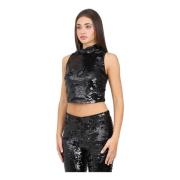 Armani Exchange Svart Paljett Crop Top Black, Dam