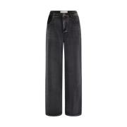 One Teaspoon Svarta Wide Leg Jeans Jackson Mid Waist Black, Dam