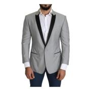 Dolce & Gabbana Klassisk Passform Sidens Blazer Grå Gray, Herr