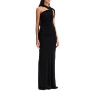 Christopher Esber Asymmetrisk Halter Maxi Klänning med Drapering Black...