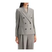 Brunello Cucinelli Dubbelknäppt Ull Pinstripe Jacka Gray, Dam