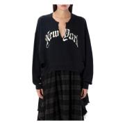 R13 Svart Stickat New York Cropped Sweatshirt Black, Dam