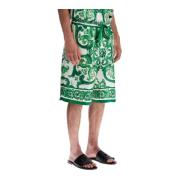 Dolce & Gabbana Maiolica Print Silk Bermuda Shorts Green, Herr