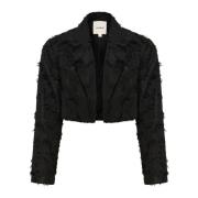 Soaked in Luxury Kort Svart Blazer med Klassisk Krage Black, Dam