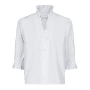 Neo Noir Vit Poplinblus med Ryschdetaljer White, Dam