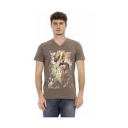 Trussardi Elegant V-ringad T-shirt med Frontprint Brown, Herr