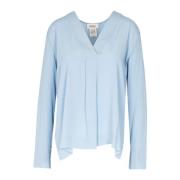 Ottod'Ame Crepe V-ringad Blus med Slouched Axlar Blue, Dam