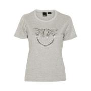 Pinko Love Birds Crystal T-shirt Gray, Dam