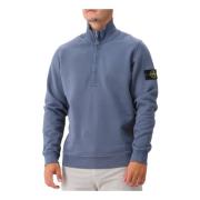 Stone Island Blå Halv Zip Tröja Mjuk Bomull Blue, Herr