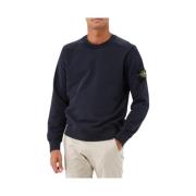 Stone Island Marinblå Fleece Sweatshirt med Ribbing Blue, Herr