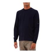 C.p. Company Navy Merino Wool Crew Neck Sweater Blue, Herr