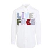 Comme des Garçons Vit Skjorta med Unik Brodyr White, Herr