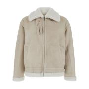 Arma Beige Shearling Jacka Klassisk Krage Dragkedja Beige, Herr