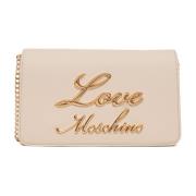 Love Moschino Axelväska med Metallkedja och Fickor Beige, Dam