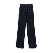 Victoria Beckham Indigo Denim Flared Jeans Blue, Dam