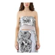 Sabina Musayev Paljetter och tulle crop top Gray, Dam