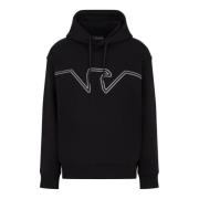 Emporio Armani Svart Jersey Hoodie med Präglad Örnlogotyp Black, Herr