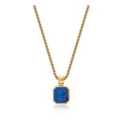 Nialaya Gold Necklace with Square Blue Lapis Pendant Yellow, Herr