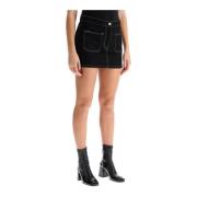 Courrèges Stretch denim minikjol med fickor Black, Dam