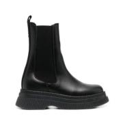 Ganni Svarta Läder Chelsea Boots Black, Dam