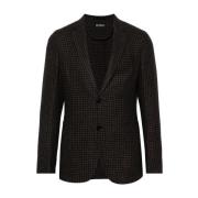 Ermenegildo Zegna Blå Houndstooth Linne-Ull Jacka Blue, Herr