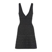 Emporio Armani Svart Jacquard Stickad Klänning V-Hals Black, Dam