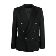 Balmain Svart ullblazer Black, Herr