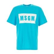 Msgm Ljusblå Bomull T-shirt Blue, Herr