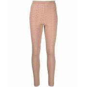 Balmain Monogram Beige Leggings Beige, Dam