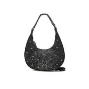 PINKO Mini Brioche Hobo Väska med Strass Black, Dam