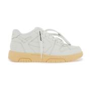 Off White Pil Läder Sneakers med Gyllene Logotyp White, Dam