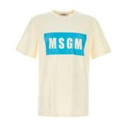 Msgm Mjuk Bomull T-shirt i Kräm Yellow, Herr