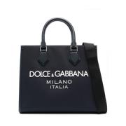 Dolce & Gabbana Blå Canvas Läder Trim Axeltaske Blue, Herr