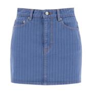 Ganni Vertikal Randig Denim Mini Kjol Blue, Dam