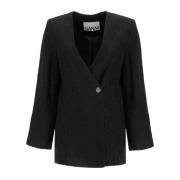 Ganni Texturerad Jacquard Blazer Black, Dam