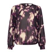 Kaffe Lila Otydlig Grafik Smock Blus Purple, Dam