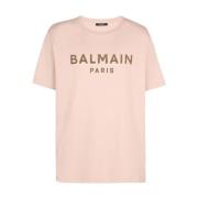 Balmain Flock & Foil Beige T-Shirt Beige, Herr