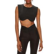 Patrizia Pepe Svart Cropped Top med präglad Fly Black, Dam