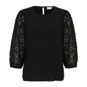 Kaffe Elegant Blus med Broderade Detaljer Black, Dam