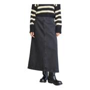 Skall Studio Denim Maxi Kjol med Bakre Split Black, Dam