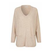 Masai Mjuk Stickad V-ringad Topp med Fickor Beige, Dam