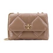 Tory Burch Matelassé axelväska med metalllogotyp Beige, Dam