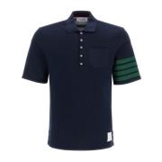 Thom Browne 4-Bar Polo Shirt med Ribbstickad Ficka Blue, Herr