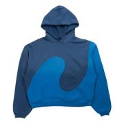 ERL Blå Swirl Hoodie med Dragsko Huva Blue, Herr