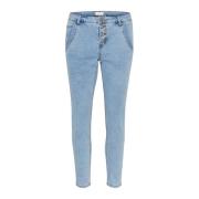 Cream Slim-Fit Cropped Jeans med Smarta Detaljer Blue, Dam